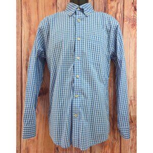Orvis Mens Blue Check Button-Down Long Sleeve Shirt Medium
